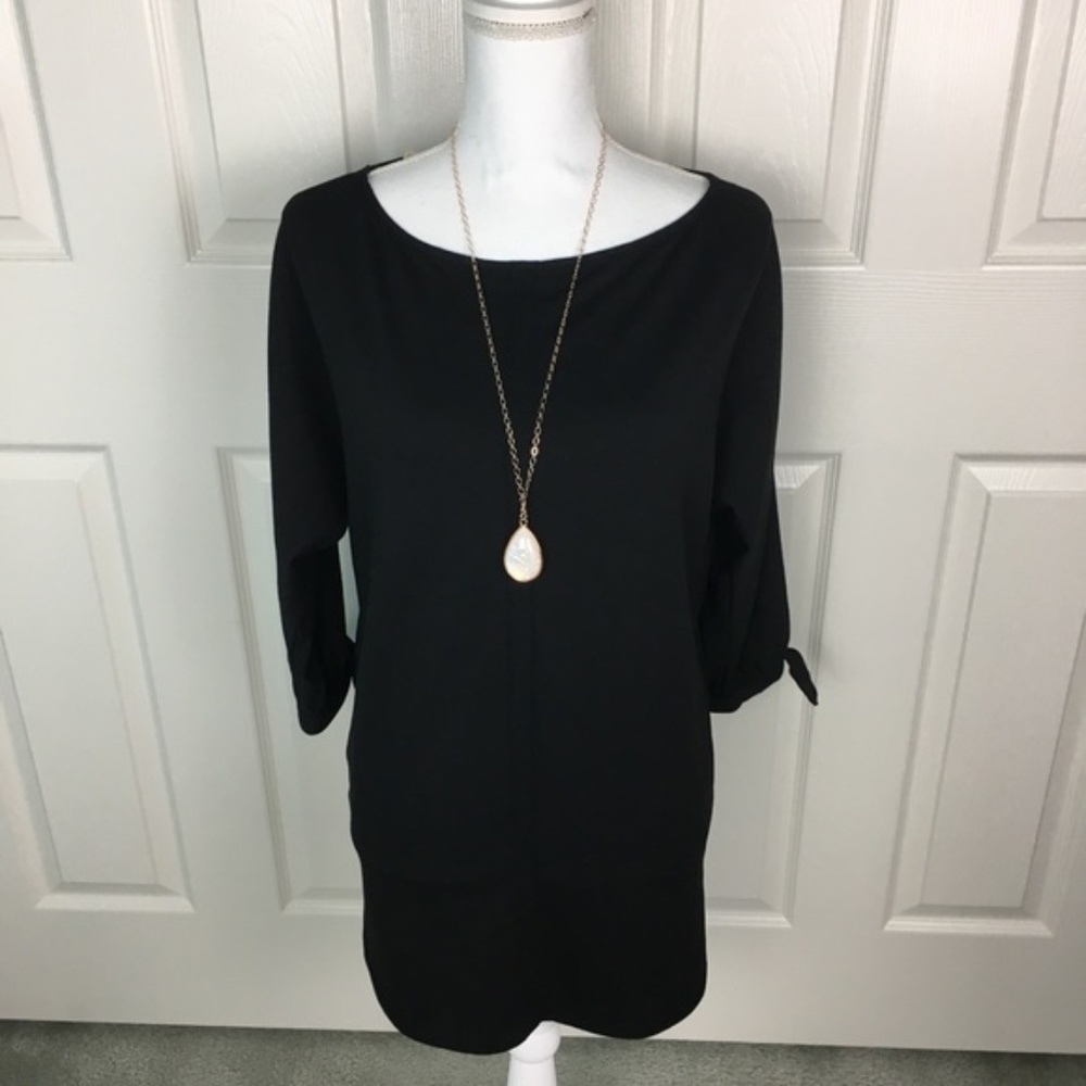 NWT MAX STUDIO Black Tunic Top Bow Sleeve Size S
